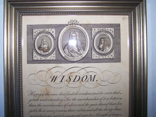 A fine 18th century Engraving Entitled 'WISDOM' published in The Universal Penman by George Bickham in 1741.